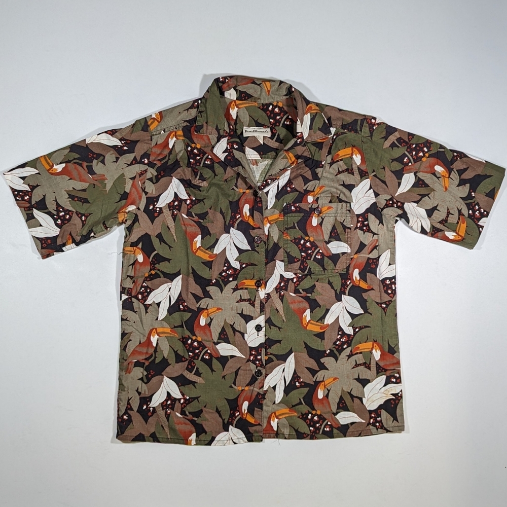 Vintage Tumbleweeds Hawaiian Shirt Women's Size Large Toucans Palm Trees 60s 70s